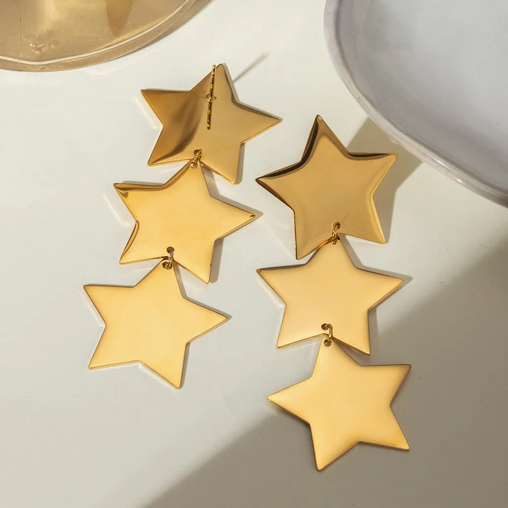 Triple Star Drop Earrings, A Celestial-Inspired Accessory for Stellar Style
