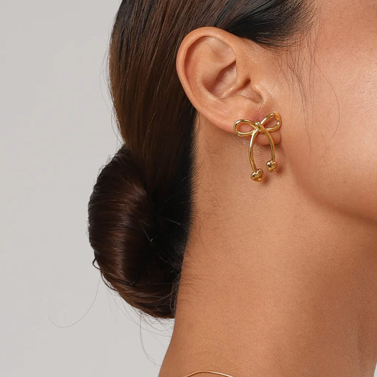 Knotted Ribbon Gold Earrings